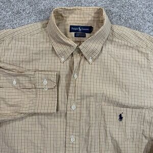 Ralph‎ Lauren Button Down Shirt XXL Tan Micro Check Yarmouth Classic Fit Casual